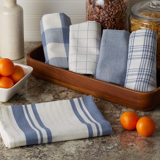 DII Everyday Basic Kitchen Collection Large Woven Cotton Dishtowel/Tea Towel Set, 18x28, Stonewash Blue, 5 Count