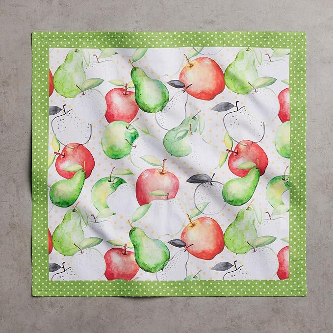 Maison d' Hermine Cloth Napkins Set of 4 100% Cotton Everyday Reusable Square Napkins Cloth Washable Dinner Party Wedding Restaurant Gifts for Mothers Day Spring/Summer (Apples & Pears, 18" x 18")