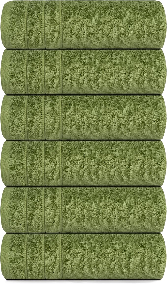 Tens Towels Pack of 6 Hand Towels, 100% Cotton, Lighter Weight, Quick to Dry, 16 x 28 Inches, Super Soft & Absorbent, Perfect for Bathroom & Kitchen, Green