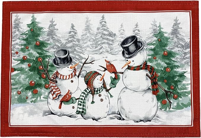 Elrene Home Fashions Snowman Winterland Holiday Snowflake Placemats, Set of 4, 13 Inches x 19 Inches