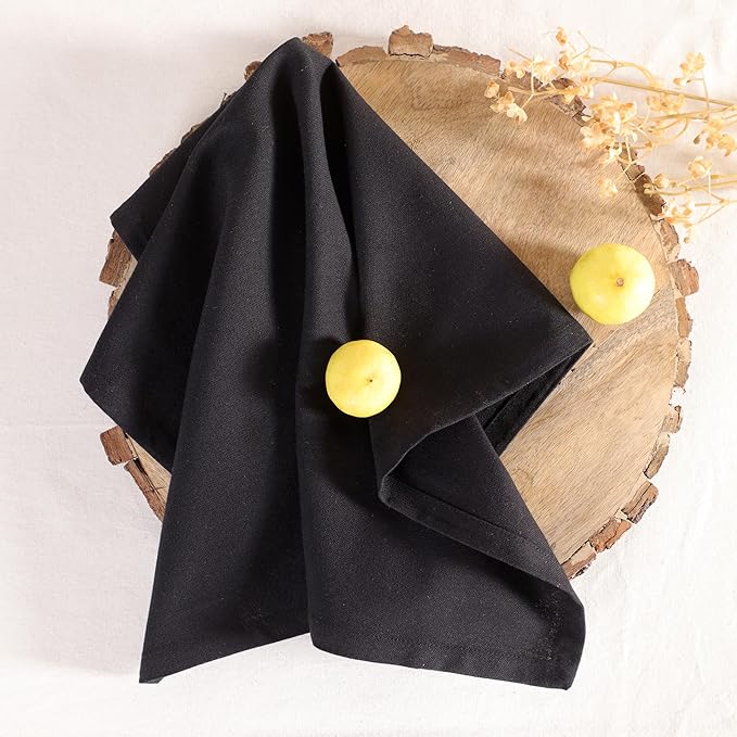 Cloth Napkins Set of 12 Solid Dinner Napkins 18x18 Inch, 100% Cotton, Soft Absorbent Reusable Washable Durable Napkin, Decorations, Restaurant, Wedding & Table Décor, Everyday Use - Black