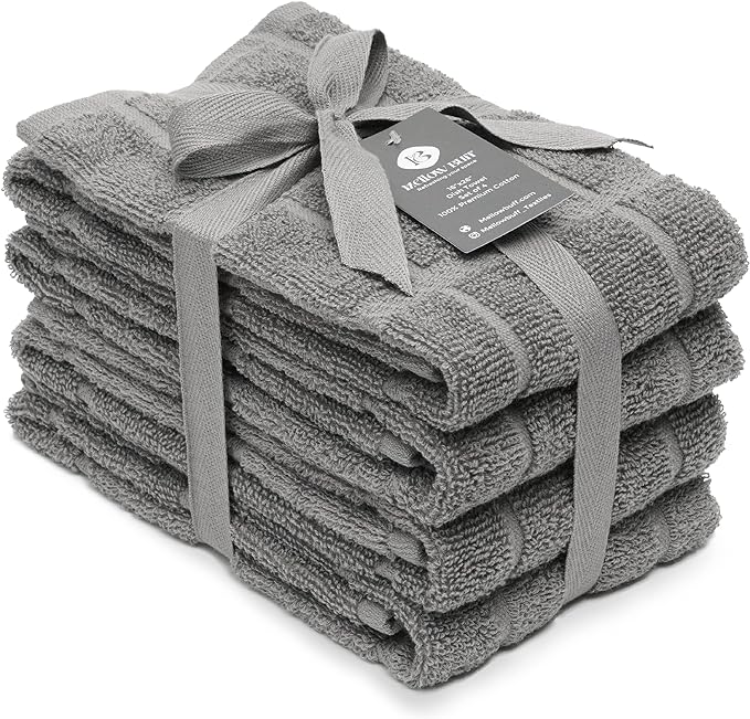 100% Cotton Terry Dish Towels, 4 Pack Plain, 16 x26 Inches, Super Soft and Absorbent Kitchen Towels, Perfect for Kitchen Cleaning and Dish Washing | Light Gray
