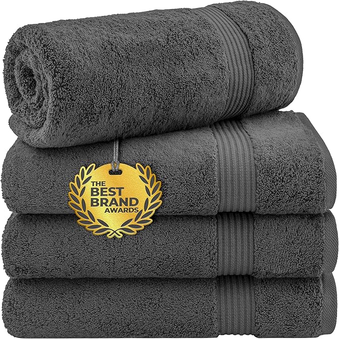 Cotton Paradise 4 Piece Turkish Bath Towels for Bathroom, Extra Large Soft Plush Towels Bathroom Set, Dark Gray