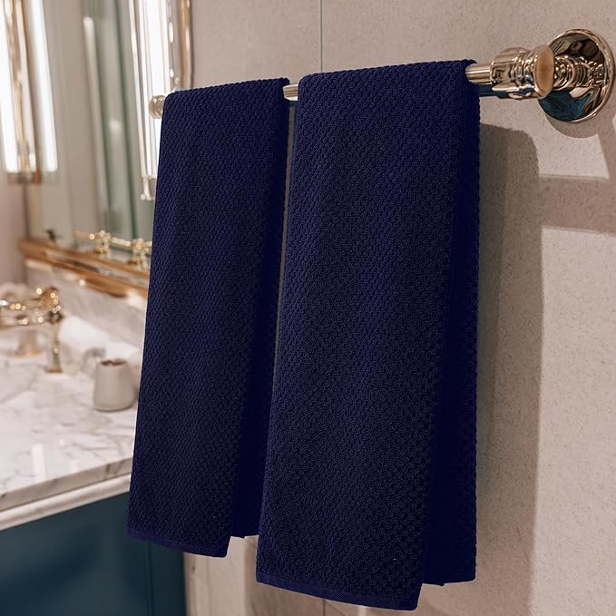 COTTON CRAFT Waffle Bath Towel - Set of 4 Luxurious Euro Spa Waffle Weave Towels - 100% Ringspun Cotton - Super Absorbent Quick Dry Bath Shower Towels - Oversized 30 inches x 56 inches - Navy