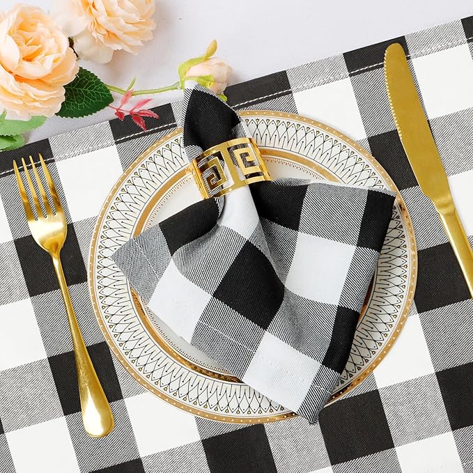 DUOBAO 20"x20" Black & White Buffalo Check Napkins (4-Pack) - Premium Cotton, Reusable Plaid Napkins for Weddings, Farmhouse, Holidays & Restaurant Decor