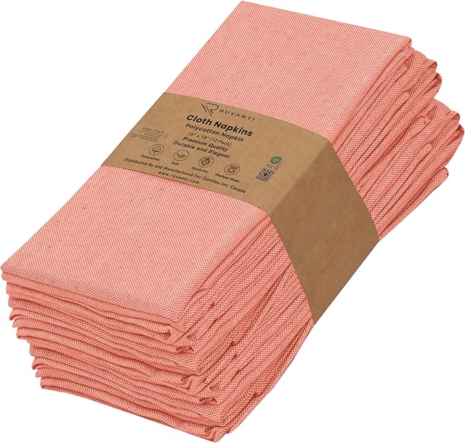 Ruvanti Cloth Napkins Set of 12, 18x18 Reusable Napkins Cloth Washable, Soft & Durable Table Napkin, Poly Cotton Fabric Dinner Napkins for Parties, Christmas, Thanksgiving, Weddings - Orange Rust