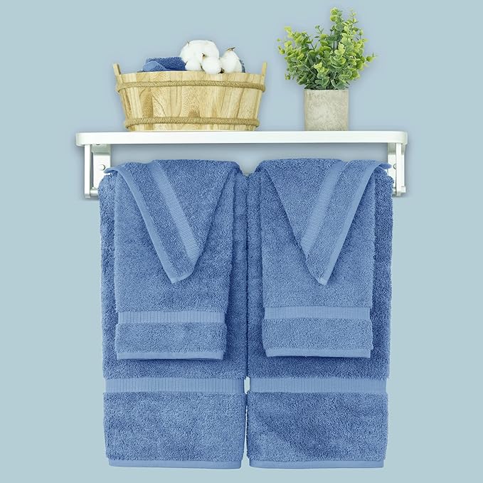 Chakir Turkish Linens 100% Cotton Premium Turkish Towels for Bathroom, 2 Large Bath Towels 36x60, 2 Hand Towels, 2 Washcloths (6-Piece Towel Set, Wedgewood)
