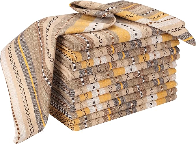 Lightnpro Salsa Stripes Cloth Napkins Set of 12 – Wedding, Christmas & Holiday Table Napkins, Machine Washable Cloth Napkins for Special Occasions & Everyday Use - 18x18 Inch Beige Multi