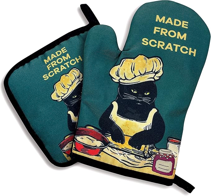 zcyhtqp, Made from Scratch, Funny Silicone Non-Slip Oven Mitts and Pot Holders Sets of 2, Cat Oven Mitts, Bake Lover Gift, Kitchen Gift for Cat Owner, Cat Mom