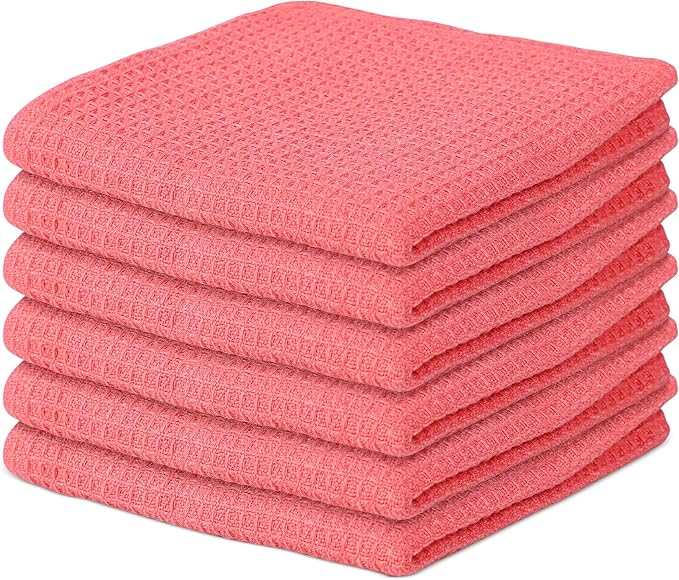 Vintage Vista 100% Cotton Waffle Dish Cloths (Pack of 6) - Dish Rags for Washing Dishes - Reusable & Highly Absorbent Kitchen Towels - Kitchen Rags fo Easter - (12" x 12" - Pink)
