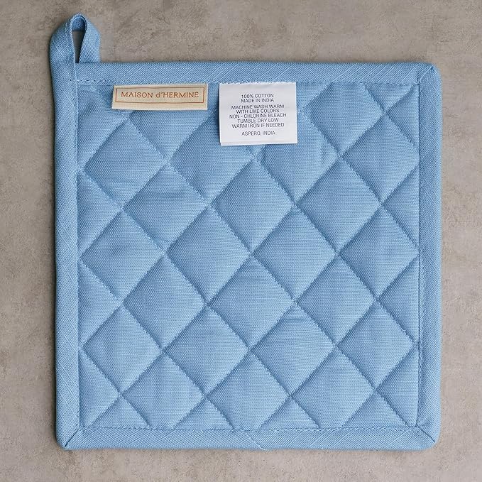 Maison d' Hermine Pot Holders 100% Cotton Heat Resistant Potholders 8" x 8" Hot Pads with Loop BBQ Cooking Baking Gifts for Mothers Day Handling Hot Pans Spring/Summer (Pack of 2, Fleurs De Mai)