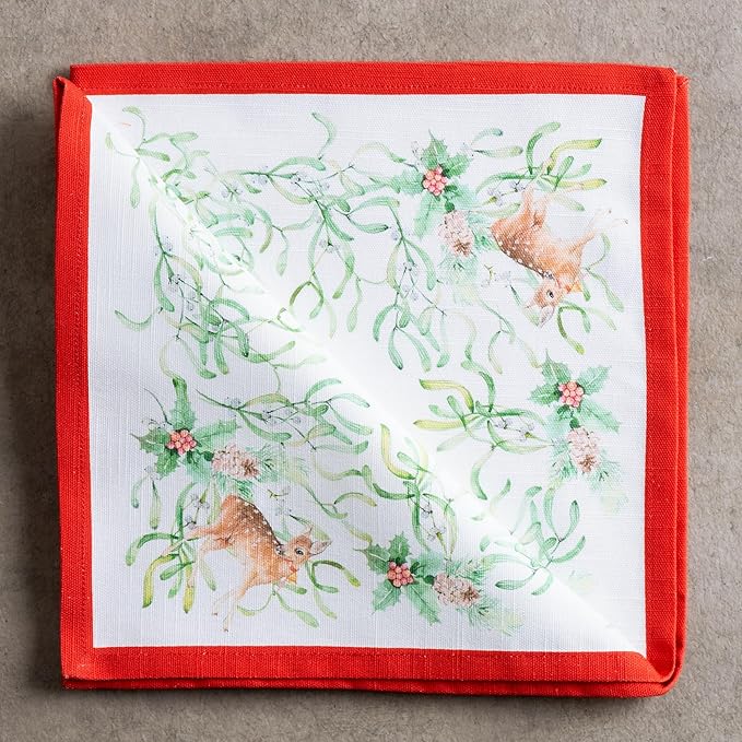 Maison d' Hermine Cloth Napkins Set of 4 100% Cotton for Thanksgiving Christmas Decorations Everyday Reusable Square Fall Napkins Cloth Washable Dinner Party (Christmas Tradition, 20"x20")