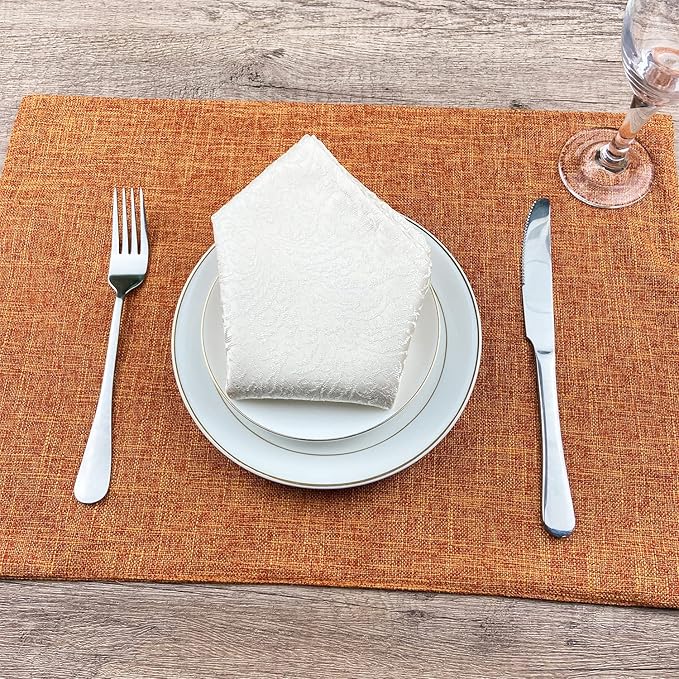 Weabetfu Cloth Placemats Set of 4 Heat Resistant Dining Table Placemmats Cotton Linen Machine Washable Kitchen Table Mats Wrinkle Free Thick Fabric Place Mats,Easy to Clean,13" x 19"