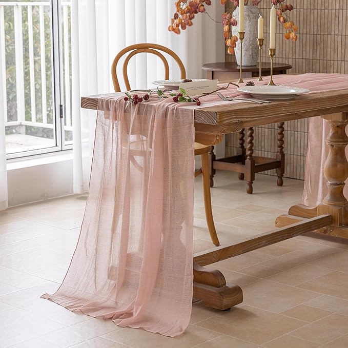 Keketoarrange 6pcs Dusty Pink Gauze Rustic Cheesecloth Table Runner 120 Inch 10 FT for Wedding Baby Shower Bridal Shower Birthday Engagement Garden Outdoor Party Long Sheer Boho Decorations