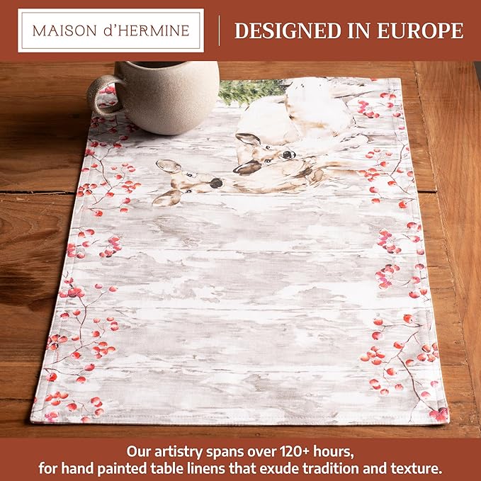 Maison d' Hermine Placemats Set of 4 100% Cotton Washable Cloth Place Mats, Reusable Table Mats for Thanksgiving Christmas Decorations Kitchen Dining Party Wedding (Mountain Life, 13" x 19")