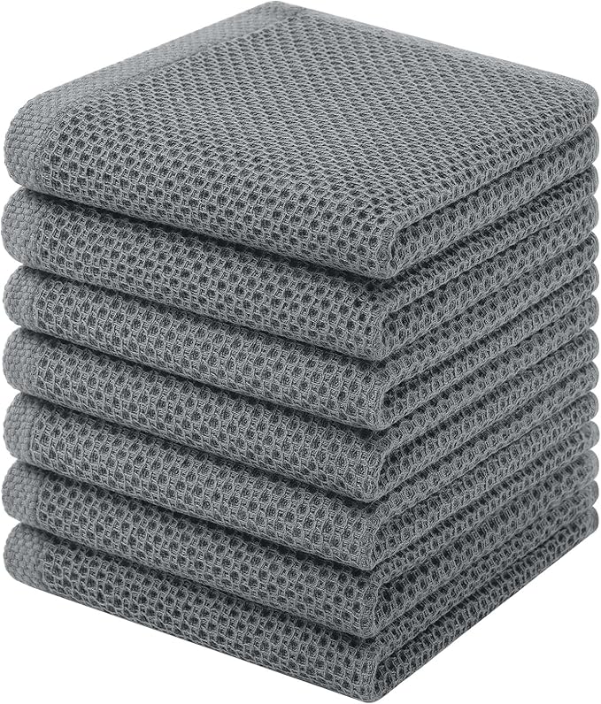 Homaxy 100% Cotton Waffle Weave Kitchen Dish Cloths, 7-Pack Ultra Soft Absorbent Dish Towels, Quick Drying Dish Rags, 12 x 12 Inches, Grey
