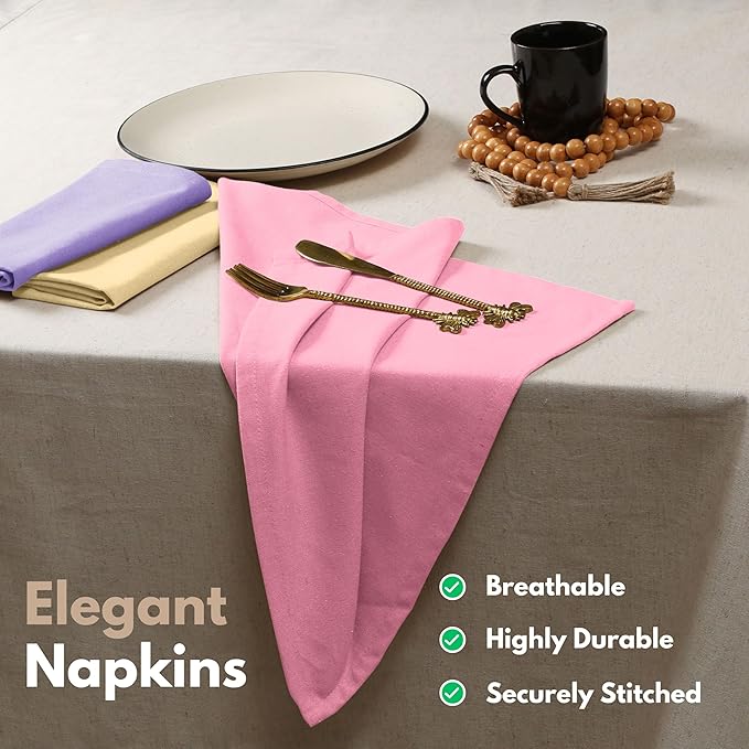 Native Fab Premium Multicolor Cloth Napkins 12 Pack, 100% Cotton, 17"x17", Soft, Reusable Table Linen, Ideal for Easter Brunch, Dinner, Spring Parties, Weddings, Holidays, Assorted Pastel Colors