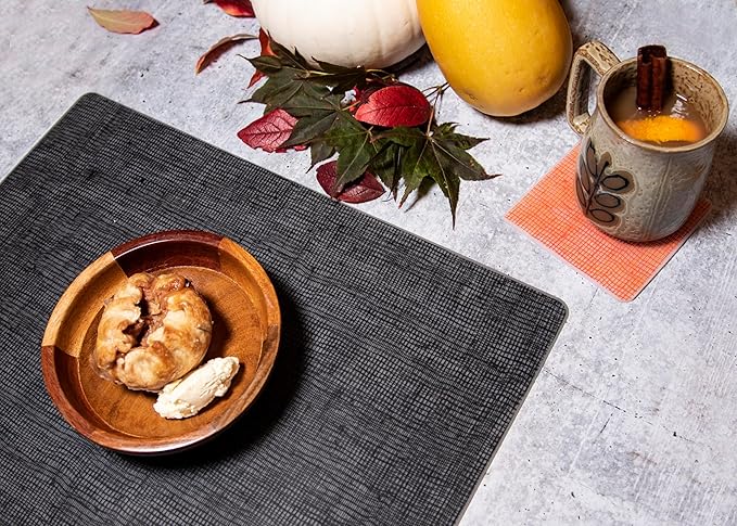 modern-twist 14"X16" Rectangular Silicone Placemat, BPA, PVC-Free Table Mat, Dishwasher Safe, Linen Print in Black, Pack of 1