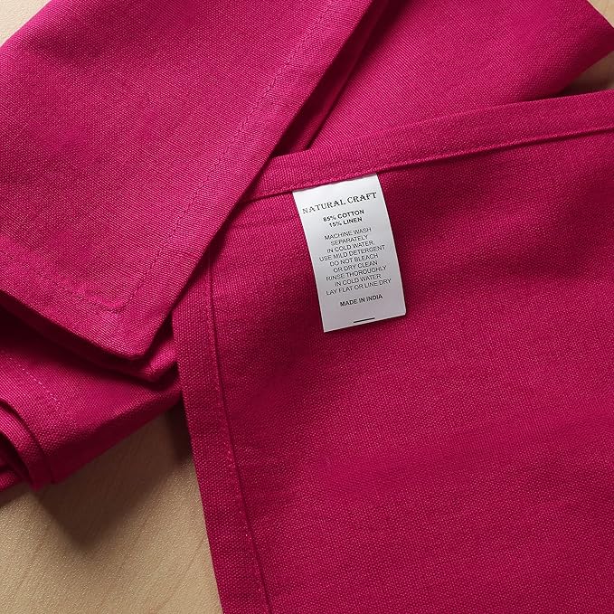 NATURALCRAFT Cloth Napkins Set of 12 Cotton Linen18x18 inch Washable Easter Napkins Cloth - Soft Durable Reusable - Ideal for Hotel Hotel Farmhouse Party Wedding Everyday Use Kitchen Fuchsia Pink