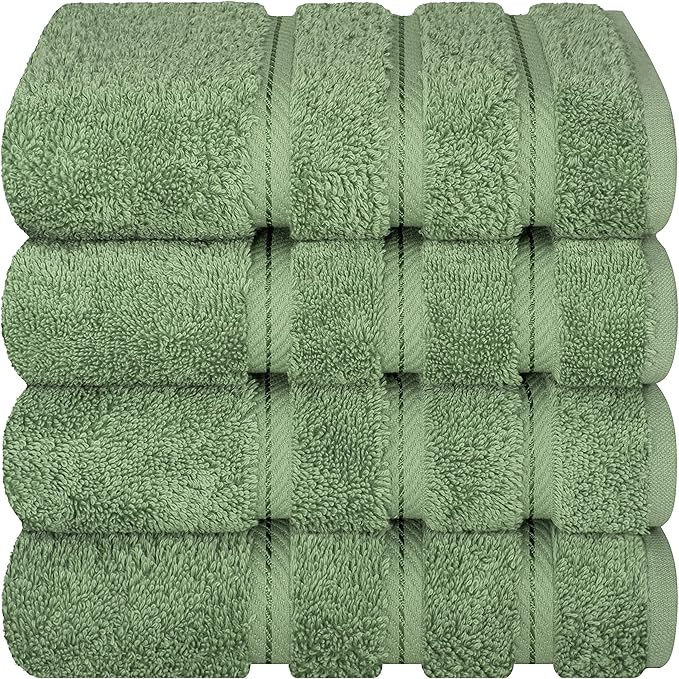 American Soft Linen Luxury Hand Towels for Bathroom, 600 GSM Heawy Weight 16x28 Size 100% Cotton Turkish 4 Piece Hand Face Towel Set, Sage Green Hand Towels