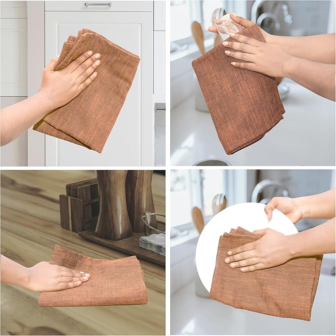 Urban Villa Kitchen Towels 100% Cotton Dish Towels for Kitchen(Set of 8)20”x30” Dish Cloths Absorbent Kitchen Linen Set with Hanging Loop Perfect for Drying Dishes Cleaning Hand Towels – Orange/Black