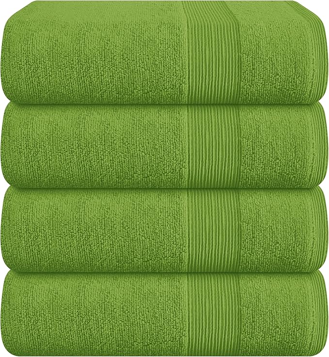 Belizzi Home 4 Pack Bath Towel Set 27x54, 100% Ring Spun Cotton, Ultra Soft Highly Absorbent Machine Washable Hotel Spa Quality Bath Towels for Bathroom, 4 Bath Towels Green