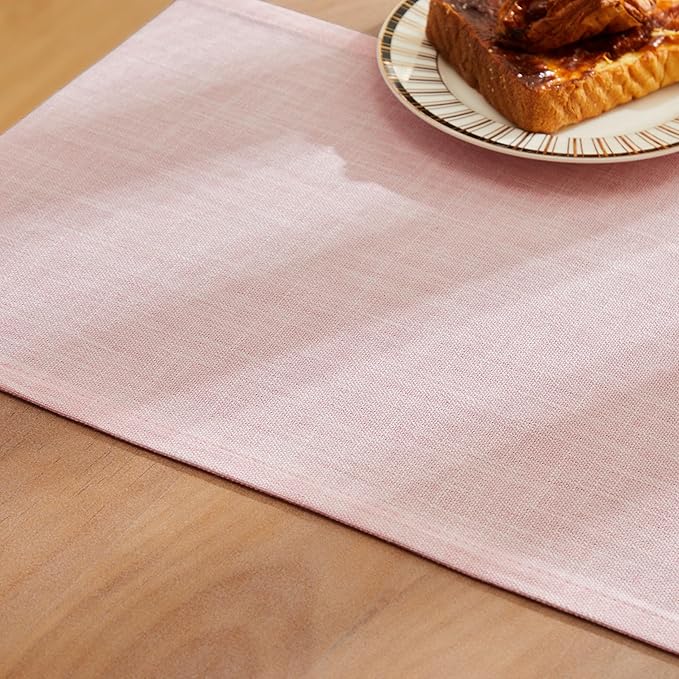 ZeeMart Rustic Cotton Linen Table Runner, 13x90 Inches Pink, Farmhouse Style Pink Table Runners 90 Inches Long, Washable Kitchen Dining Table Decoration for Home Party Decor