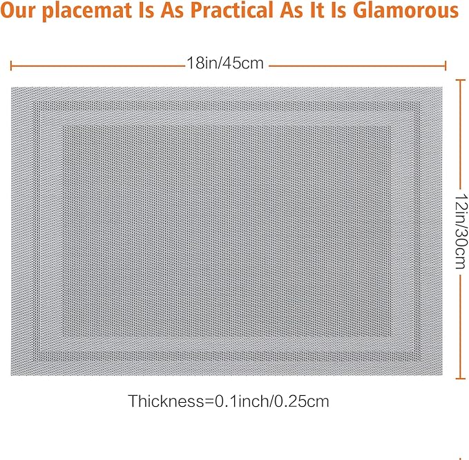 Placemats Set of 4,Washable,Heat and Stain Resistant Indoor/Outdoor Place mats,Vinyl Woven Non Slip Table Mats for Restaurant Table Protection,PVC Placemats(Gray,4PCS)