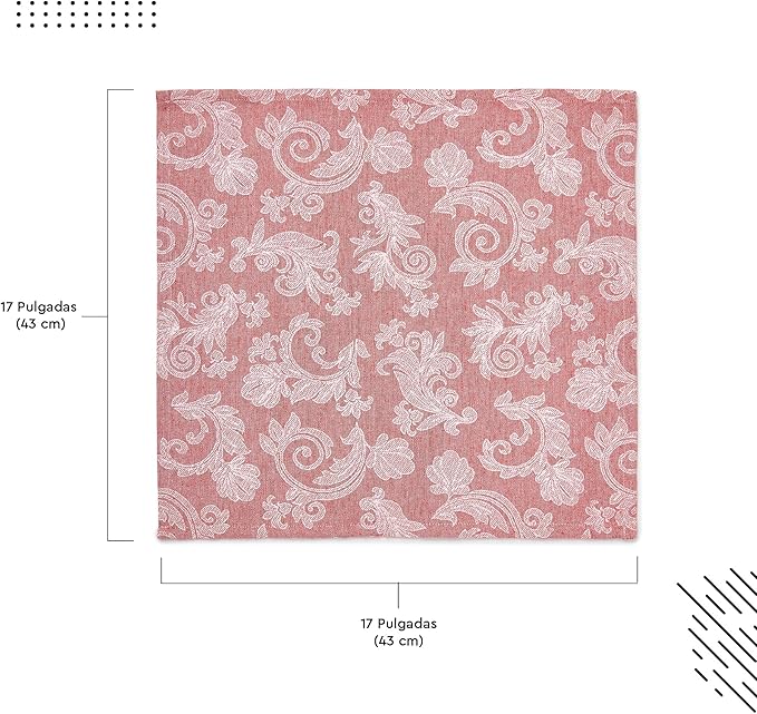 Encasa XO Red Cloth Napkins Set of 6, 18x18 in | Floral Jacquard Homespun Cotton Dinner Napkins | Washable & Reusable Wedding Napkins for Holiday Dining, Parties, & Everyday Table Décor
