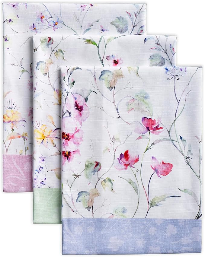 Maison d' Hermine Kitchen Towels Set of 3 100% Cotton 27.50" x 20" Reusable Cloth Tea Dish Towels Absorbent with Hanging Loop for Kitchen Gifts for Mothers Day Spring/Summer (Summer Floral)