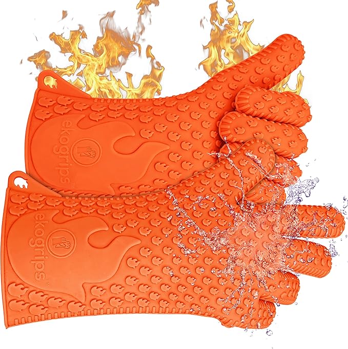 Jolly Green Products Ekogrips Premium Grilling Gloves Heat Resistant BBQ Gloves for Indoor and Outdoor Cooking, Meat Handling Gloves, Kitchen Oven Gloves with Fingers, Silicone Oven Mitts