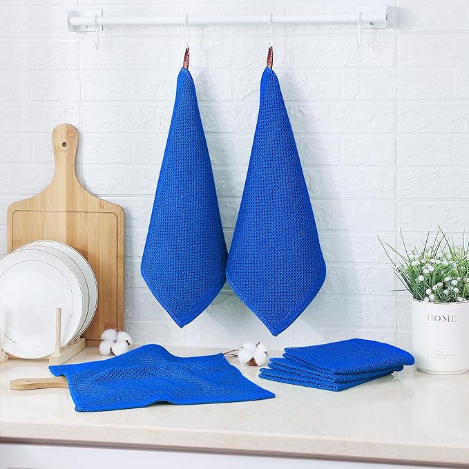 Kitinjoy 100% Cotton Kitchen Dish Cloths (12 X 12 Inches, Blueberry), 6 Pack Waffle Weave Ultra Soft Absorbent Dish Towels for Drying Dishes Quick Drying Kitchen Towels Dish Rags