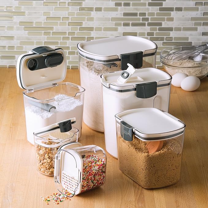 ProKeeper 6-Piece Airtight Food Storage Containers for Baking Essentials - White & Clear, Plastic, BPA-Free