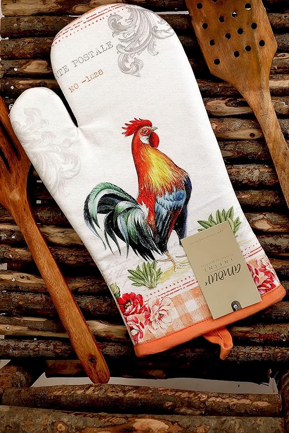 AMOUR INFINI Oven Mitts Set of 1 Quilted Liner with Hanging Loop Non Slip, Heat Resistant, Washable Reusable Oven Mitt Quilted Liner with Hanging Loop