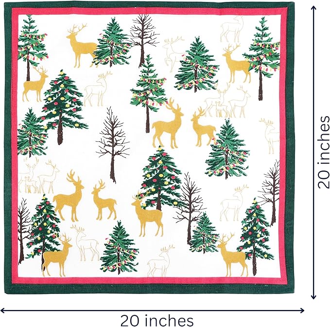 FINGERCRAFT Cloth Napkins, Set of 4 Cotton Linen Blend Printed Dinner Napkins Cloth Mitered Corner Perfect for Parties Dinners Christmas 20x20 Jingle