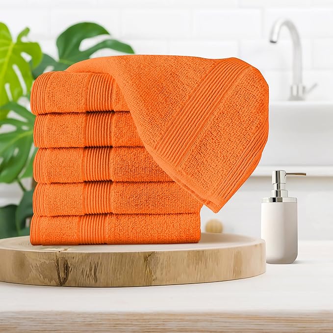 Belizzi Home Ultra Soft 6-Piece Hand Towel Set 16x28-100% Ringspun Cotton - Durable & Highly Absorbent Hand Towels - Ideal for use in Bathroom, Kitchen, Gym, Spa & General Cleaning - Orange