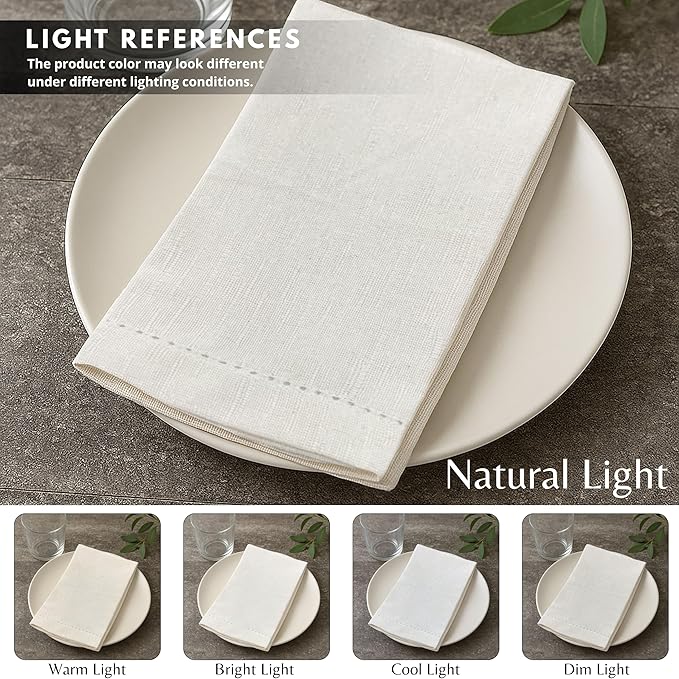 Ramanta Home Hemstitched Dinner Napkins Set of 12 -White, 18x18 Inch- Premium Textured Cotton Soft Cloth Napkins- Use Reusable Slub Fabric Table Napkins for Everyday Dining, Weddings, Spring & Easter