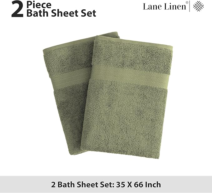 LANE LINEN 100% Ring Spun Cotton Luxury Bath Sheet 2 Pcs (35"x66") - Fade Resistant, Highly Absorbent Extra Large Bath Sheet - Oversized Bath Towels for Adults - Remains Soft After Washing - Oil Green