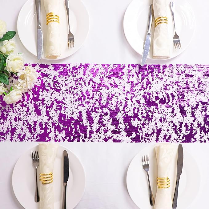 Snowkingdom 2 Pieces Purple Table Runner, Sequin Glitter Foil Metallic Thin Mesh Runners Roll 11"x108" for Romantic Wedding Bridal Shower Birthday Anniversary, Purple Party Table Decorations