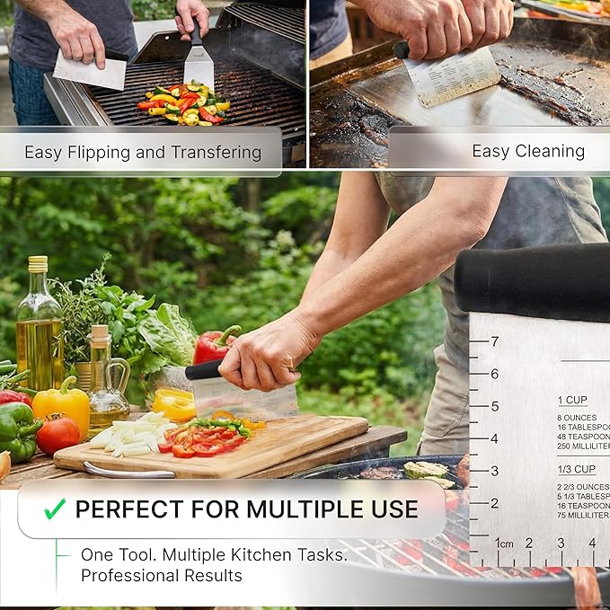 Metal Spatula Griddle Accessories Set - Griddle Scraper Flat Spatula Pancake Flipper Hamburger Turner - Metal Utensil great for BBQ Grill Flat Top Cast Iron Griddle - Commercial Grade