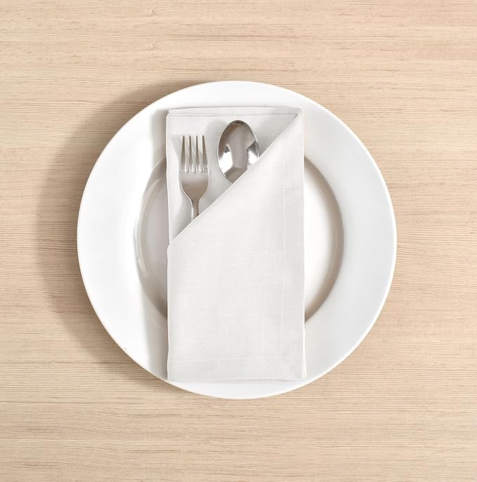 FINGERCRAFT Dinner Cloth Napkin Cotton Linen Blend 12 Pack Natural Premium Quality, Mitred Corner for Every Day Use Pre Shrunk and Good Absorbency 20x20 inch Easter Color White