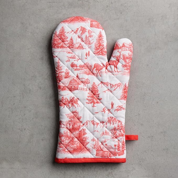 Maison d' Hermine Oven Gloves 100% Cotton Oven Mitt 7" x 13" with Loop Heat Resistant BBQ Cooking Gloves for Thanksgiving Christmas Decorations Baking Handling Hot Pans (Pack of 1, Winter Jouy)