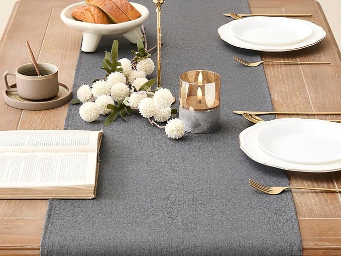 YATOJUZI Dark Grey Table Runner Seasonal Summer Kitchen Dining Coffee Table Decoration 55 Inches Long Waterproof Neutral Farmhouse Rustic Table Runner Neutral Home Wedding Party Decor 16x55Inch