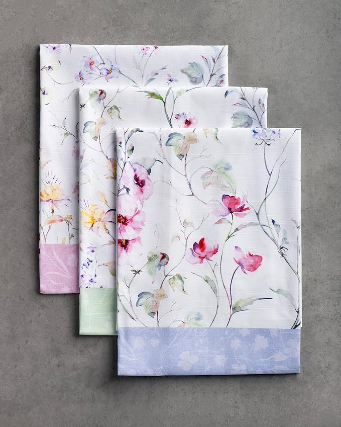 Maison d' Hermine Kitchen Towels Set of 3 100% Cotton 27.50" x 20" Reusable Cloth Tea Dish Towels Absorbent with Hanging Loop for Kitchen Gifts for Mothers Day Spring/Summer (Summer Floral)
