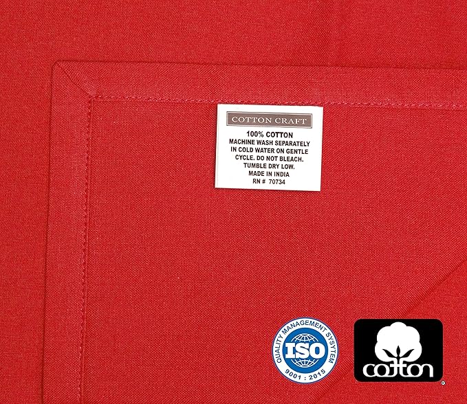Cotton Craft 12 Pack Oversized Dinner Napkins 20x20 Tomato, 100% Cotton, Tailored with Mitered Corners and a Generous Hem, Napkins are 38% Larger Than Standard Size.