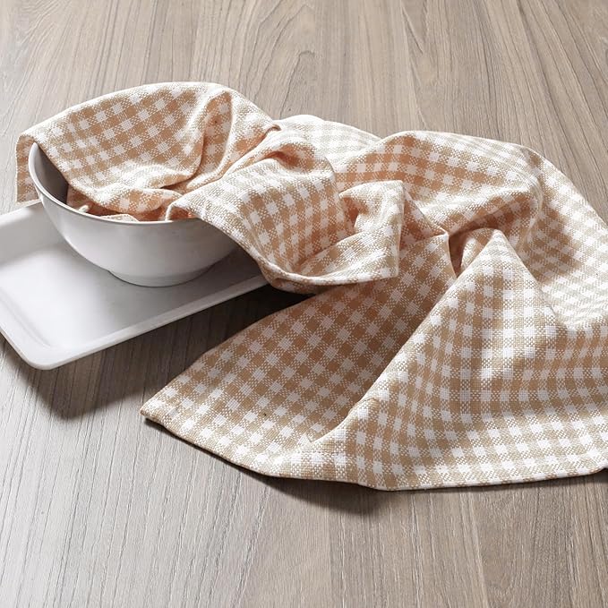 Mini Checked Cloth Napkins, 16x16 inch, Washable, Absorbent, Soft, Elegant Table Decorative Napkins for Holiday, Dinner, Party, Lunch, Wedding, Everyday Use - Beige