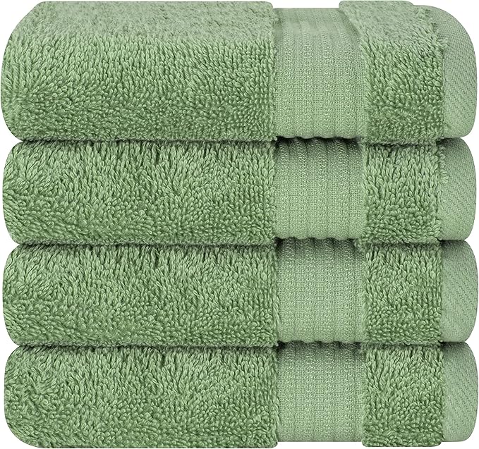 Cotton Paradise 100% Cotton Turkish Washcloth Set for Bathroom, 4 Piece Soft Absorbent Small Towels Wash Rags, Sage Green