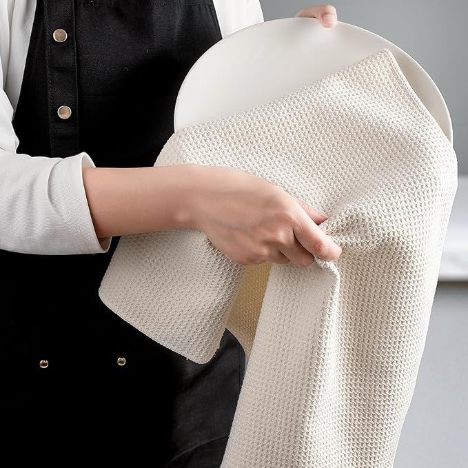 POLYTE Premium Microfiber Kitchen Dish Hand Towel Waffle Weave 12 Pack (16x28 in, Off White)