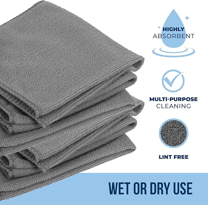 GREEN LIFESTYLE Microfiber Cleaning Cloth 11.5" x 11.5" 150 Pack - Edgeless Microfiber Towels for Cars, Cleaning Rags, Lint Free Car Microfiber Towel, Reusable Cleaning Cloths for House, Garage (Grey)