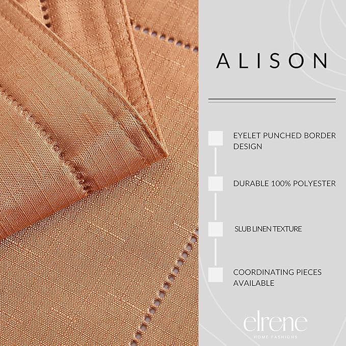 Elrene Home Fashions Alison Eyelet Border Design Cloth Wrinkle Resistant Fabric Placemat, Set of 4, 13"x19", Terracota